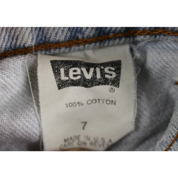 Levis Shorts Womens Juniors 7 Blue Demin Mid Rise 90s Vintage Aztec Trim - Picture 8 of 9